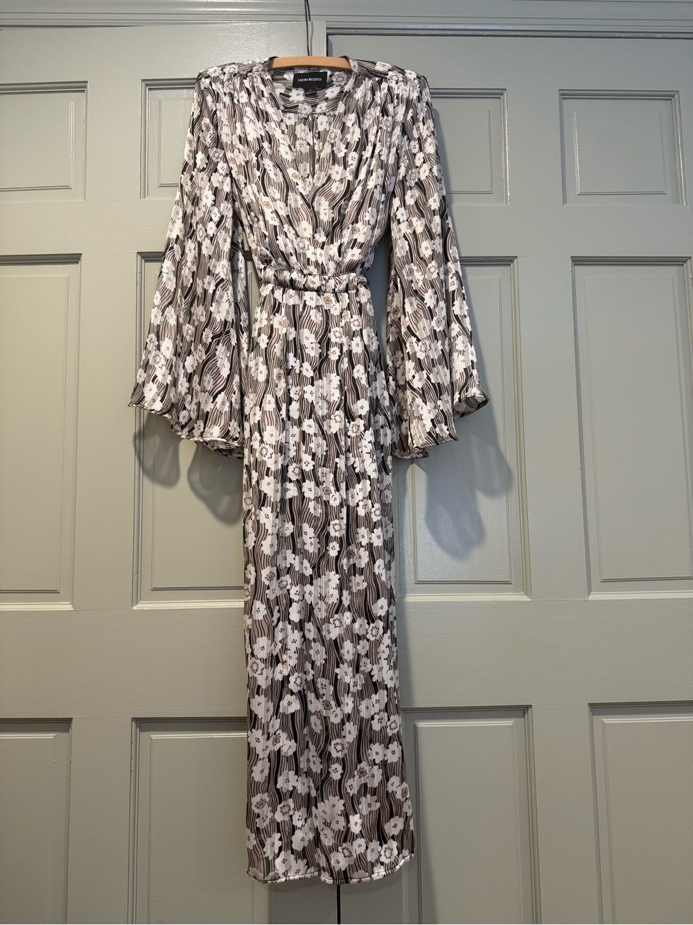 Sabina Musayev Gray & White Floral Maxi Chemise